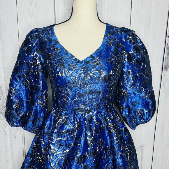 NWOT Lilly Pulitzer Calyssa Dress Blue Grotto Twilight Floral Brocade Sz 2 NEW - Picture 2 of 11